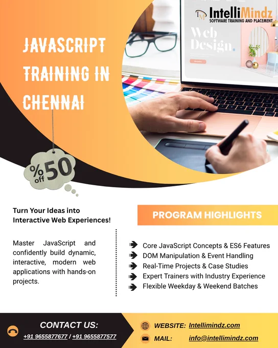 💻 Master JavaScript with IntelliMindz in Chennai! Learn ES6, DOM, AJAX & build dynamic web applications with hands-on projects & expert guidance. 🚀✨

📍 Chennai | 📞 ‪ 91 9655877577‬‬ | ‪ 91 9655877677‬‬ | 🌐 http://bit.ly/4nK3MvI

#JavaScriptTraining #JavaScriptChennai #WebDevelopment #FrontendDevelopment #IntelliMindz #TechTraining #CorporateTraining #CodingSkills #ProfessionalDevelopment #CareerGrowth #ChennaiLearning #JSProjects #ITTraining #UpskillNow #FutureOfWork #ChennaiCorporateTraining #LearnJavaScript #WebAppDevelopment #FullStackDeveloper #ProgrammingCareer #SoftwareDevelopment #DynamicWebApps #TechCareers