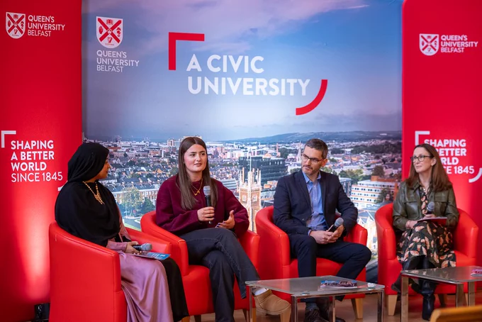 Image shows four community partners taking part in a panel discussion. 