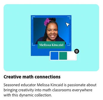 Photo of Melissa Kincaid over a blue colorful background with text that reads Creative Math Connections - Seasoned educator Melissa Kincaid is passionate about bringing creativity into math classrooms everywhere with this dynamic collection.