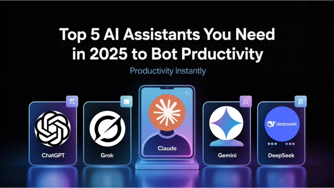 The year 2025 has become the peak of AI transformation. Every industry, from education and business to freelancing, marketing, and research, depends on AI assistants to execute tasks instantly. Whether you are a student, entrepreneur, content creator, programmer, or corporate worker, the right AI tool can save hours every single day.

Below is an article exploring the Top 5 AI assistants you absolutely need in 2025 to instantly improve your productivity: ChatGPT, Grok, Claude, Gemini, and DeepSeek.

Each AI assistant has unique strengths and specializations. Some excel in real-time updates, others in deep reasoning, and some in affordability. By the end of this article, you'll know exactly which AI tool fits your needs.