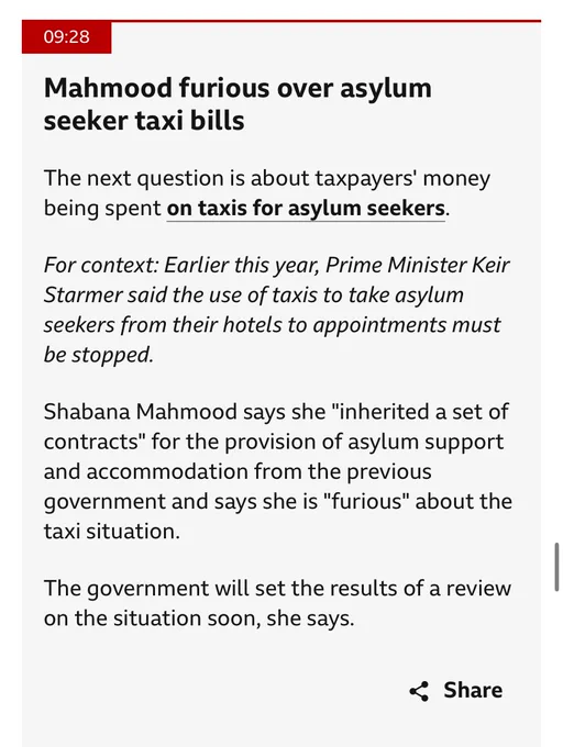 Mahmood furious over asylum seeker taxi bills. 