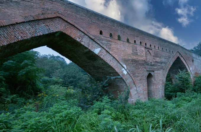 It stands in silence
a spine of red stone
arching over green whispers and the hush of years.

Once, the echo of hooves and footsteps
danced upon its back,
but now only the wind remembers their rhythm.

Moss climbs its ribs like time reclaiming breath,
and ivy writes poems no one reads.

The sky leans close,
tracing the bridge’s weary grace,
as if to ask
what stories sleep
beneath your weathered arch?