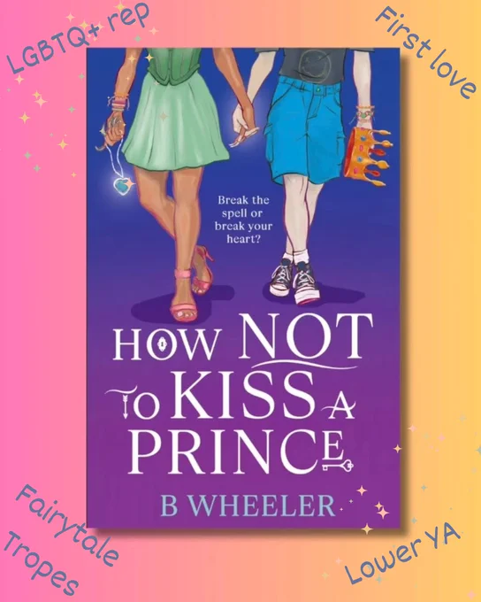 Book cover of Hot NOT To Kiss A Prince but B Wheeler featuring 2 girls from waist down holding hands, surrounding text reads: LGBTQ  rep, First Love, Fairytale Tropes, Lower YA