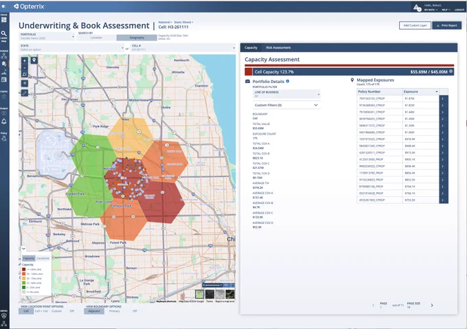 The 3-mile hex grids used in Opterrix's Underwriting &amp; Book Assessment Tool help measure and visualize Capacity levels.