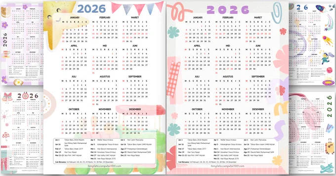 Kalender 2026 2025 Indonesia lengkap tanggal merah, hari libur nasional, dan cuti bersama. Format PDF, ukuran A4.