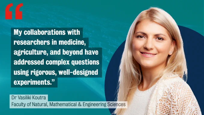 Infographic with the quote: “My collaborations with researchers in medicine, agriculture, and beyond have addressed complex questions using rigorous, well-designed experiments.”