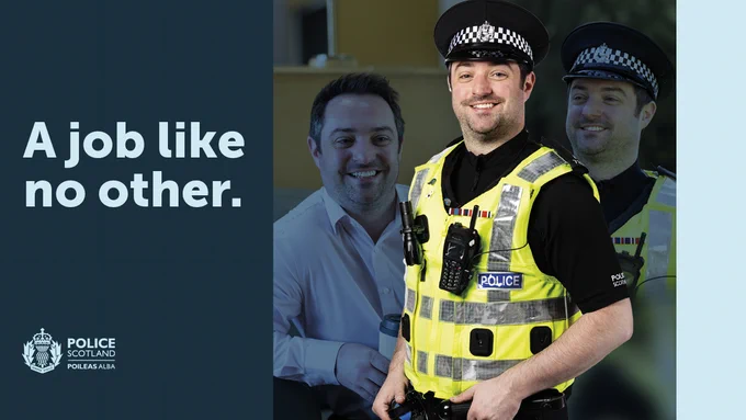 Graphic featuring a male Special Constable smiling facing the camera, with photos in the background of the male smiling. Text on the graphic reads: A job like no other.