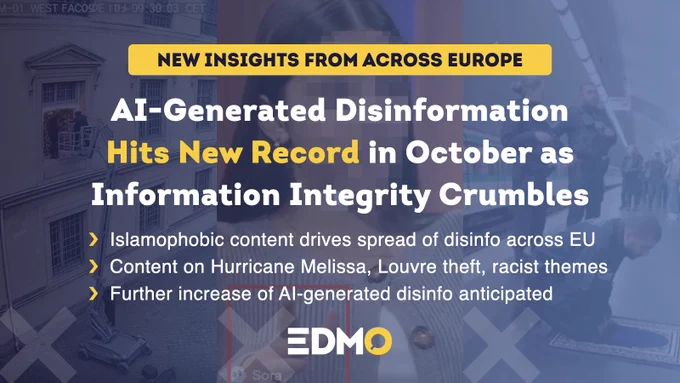 EDMO: AI-Generated Disinformation Hits New Record in October as Information Integrity Crumbles 