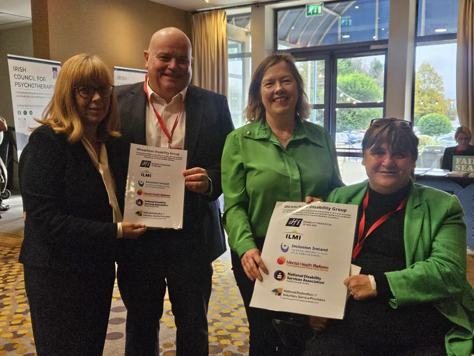 Mark Wall, TD Labour Party Spokesperson on Disability and Cllr Carrie Smith with Joan Carthy and Emer Costello at Labour Party Conference 