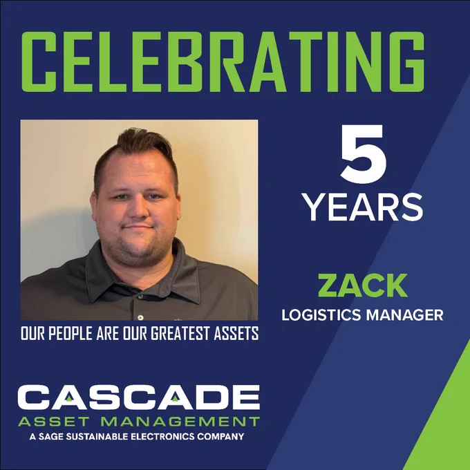 Cascade Asset Management Employee Anniversary - Zack, Logistics Manager - 5 years