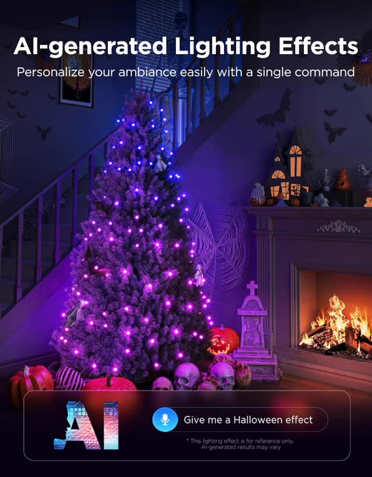 About this item
Variety of Lengths Available: LED Christmas Lights with 4 optional sizes, easy to wind with decorations for most festivals, such as Christmas, Halloween, Thanksgiving, or parties. (Note: These string lights do not support series connection.)
Upgraded RGBW Lamp Bead with Built-In IC Chip: RGBWIC Christmas lights add extra white LED beads to the color mix, each LED has a built-in IC chip to realize single control. Enjoy more natural pure, warm white, combined with greater color accuracy.
AI Light Show: New AI-generated lighting effects instantly by chatting with the Govee AI Lighting Bot or uploading images. Embrace a world of infinite creativity and scene creation based on any passion, hobby, topic, and time of year.
130  Optional Preset Animated Scenes: Choose from over 130 lighting effects, allowing you to switch colors and patterns to suit any occasion, both during the holidays and throughout the year. Create your magical space with programmable string lights.
Smart S