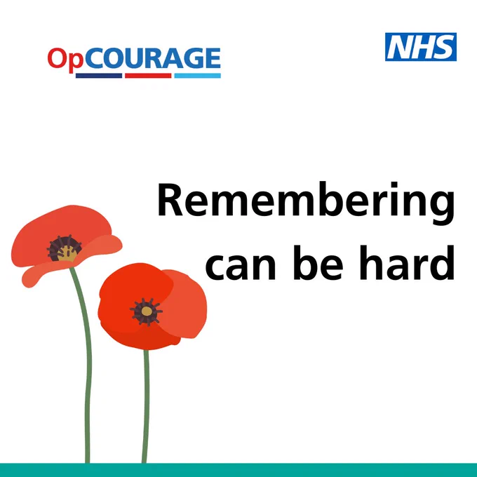 An Op COURAGE graphic about remembrance, featuring two poppies