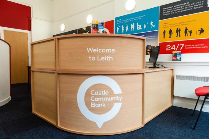 Colour photo: Front desk at Leith branch of Castle Community Bank