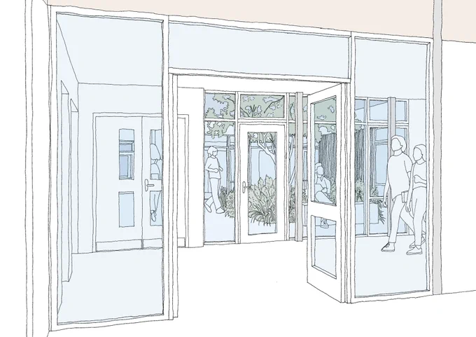 The original internal courtyard recreated with new planting and access from foyer and library - illustration created by Gollifer Langston Architects as part of the feasibility study for the Baden Powell site