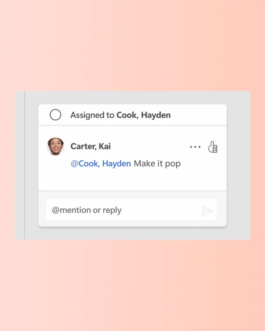 PowerPoint comment from Kai Carter to Hayden Cook reads, "Make it
pop."​

​