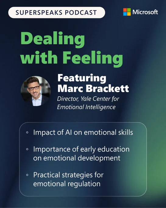 SuperSpeaks podcast: Dealing with Feelings featuring Marc Brackett, Director at the Yale Center for Emotional Intelligence. Impact of AI on emotional skills. Importance of early education on emotional development. Practical strategies for emotional regulation.