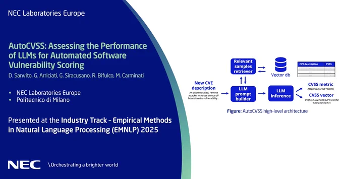 Our latest work explores how #LLMs can automate CVSS risk scoring, improving #riskassessment speed and scalability even when labelled data is scarce. Learn how in our #EMNLP2025 paper: https://neclab.eu/research-groups/system-platform-for-iot-and-ai/intelligent-software-system/publications#publications-2165. #NECLabs 