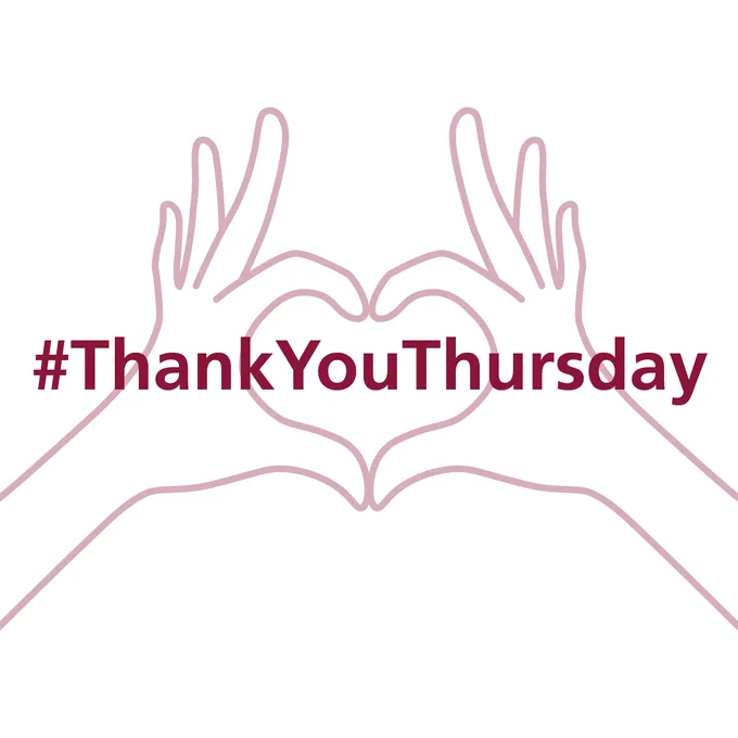A red outline graphic of hands making a heart with text reading: #ThankYouThursday.