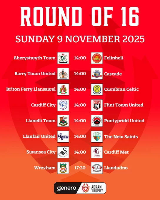 Genero Adran Trophy Round of 16 fixtures.