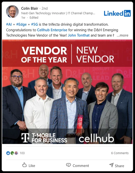 Cellhub win's D&H's Emerging Technologies New Vendor of the Year Award.