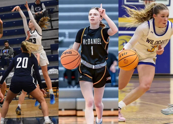 From left to right: Photos courtesy of Mount Aloysius Athletics, McDaniel Athletics, JWU Providence Athletics