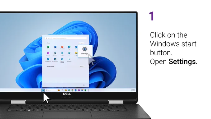 Step 1: Click on the Windows start button and open 'Settings'. 
