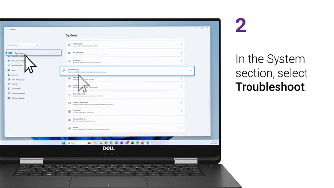 Step 2: In the System section, select 'Troubleshoot'. 
