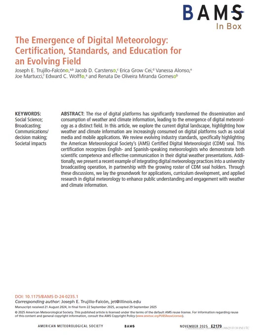 The title page to our paper, "The Emergence of Digital Meteorology: Certification, Standards, and Education for an Evolving Field." The full url can be found here: https://doi.org/10.1175/BAMS-D-24-0235.1