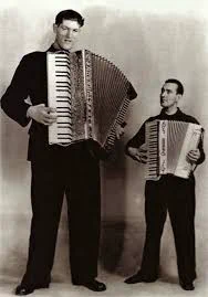 In his time, Johann Petursson of Iceland was the tallest man alive.  A big man requires a big accordion -- this one was specially made for him and can be seen in Dalvik's Natural History Museum.