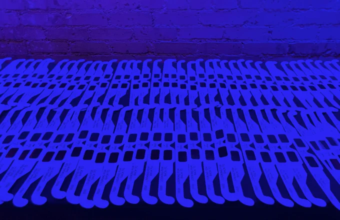 photo of a table covered in 3 D glasses