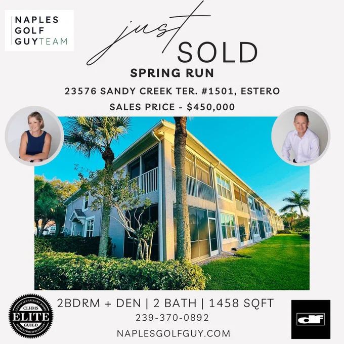 The Naples Golf Guy Team represented the buyer in the purchase of this golf condo in Spring Run golf club in Estero Florida. We specialize in golf community real estate. 