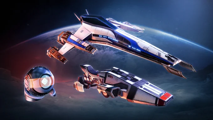 Picture of Enhanced Defense Ghost Shell, Alliance Scout Frigate Ship, and the Alliance Drop Ship Sparrow.
