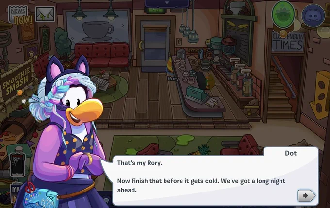 Dot giving Rory some words of encouragement in their quest to honour Gariwald's Legacy.