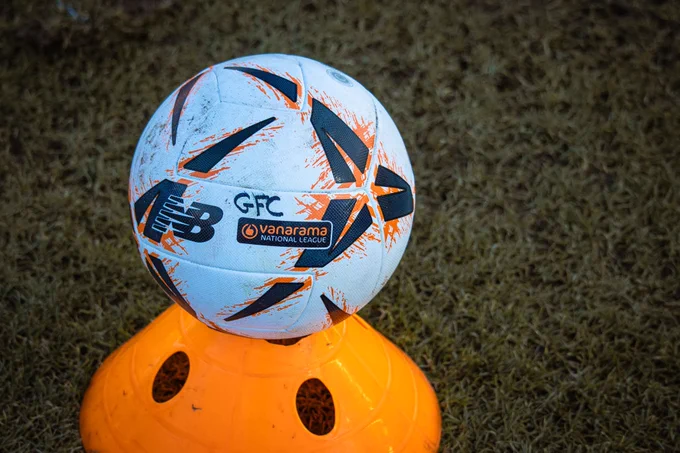 A photo of a football with GFC on.
