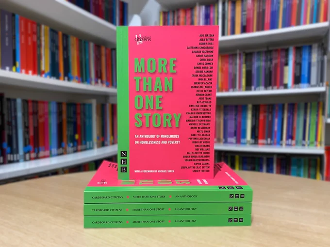 Book copies of More Than One Story: An Anthology of Monologues on Homelessness and Poverty.