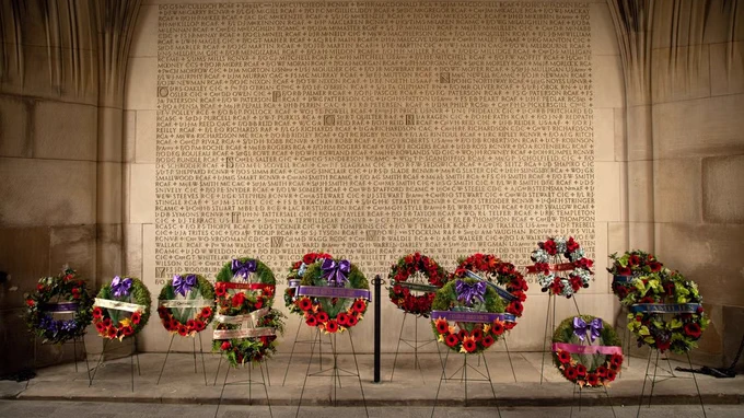 Wreaths were laid on Remembrance Day in the archway of Soldiers’ Tower on the St. George campus