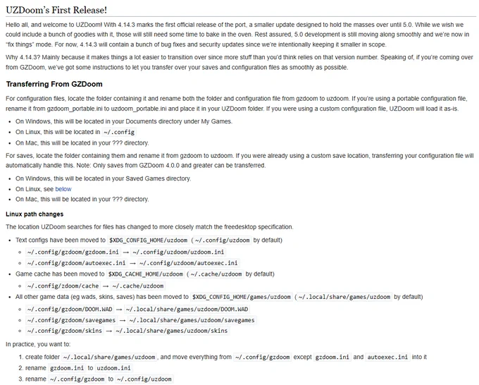 Screenshot from the wiki article regarding UZDoom. Link to full article is in the original post.