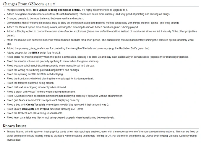 Screenshot from the wiki article regarding UZDoom. Link to full article is in the original post.