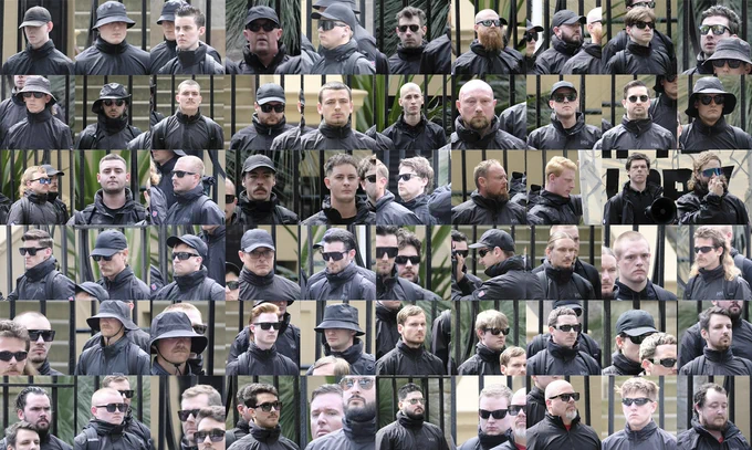 A collage of all the NSN faces from the rally