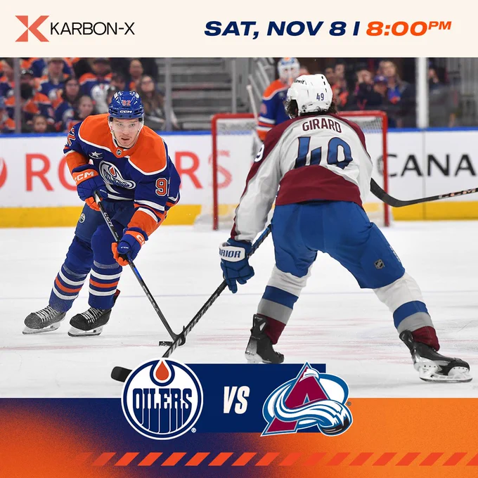 Oilers game graphic vs. Colorado featuring an action photo of Vasily Podkolzin