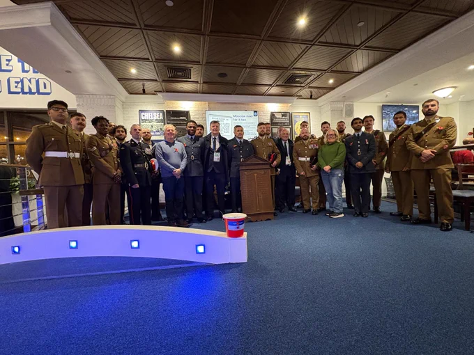 Forces service personnel at the Tea Bar Stamford Bridge 