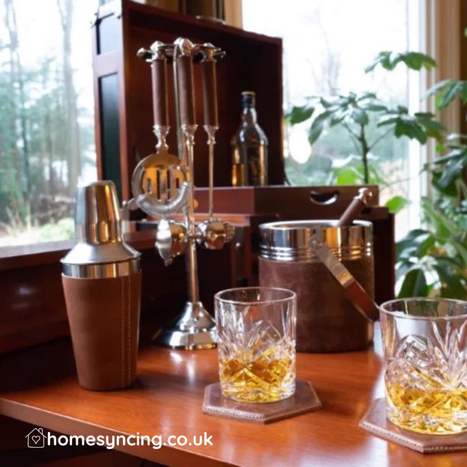 Authentic Bar Accessories.
leather finish art deco cocktail shaker, bar utencils and ice bucket.
homesyncing.co.uk