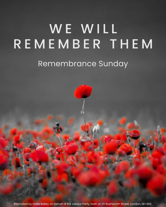 Image of Poppy field. Text: We will remember them. Remembrance Sunday