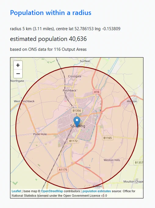 Screenshot of Datadaptive's Population with a radius tool