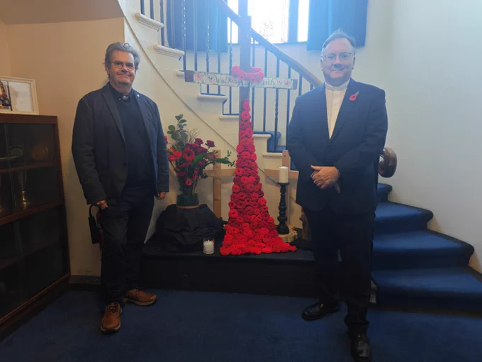  A photograph of me (on the right) with Rev John Flaherty the minister of Millisle & Ballycopeland Presbyterian Church, and Clerk of the Presbytery of Ards, on Remembrance Sunday. 