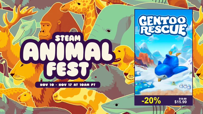 Steam Animal Fest promo showing that Gentoo Rescue is 20% until November 17.