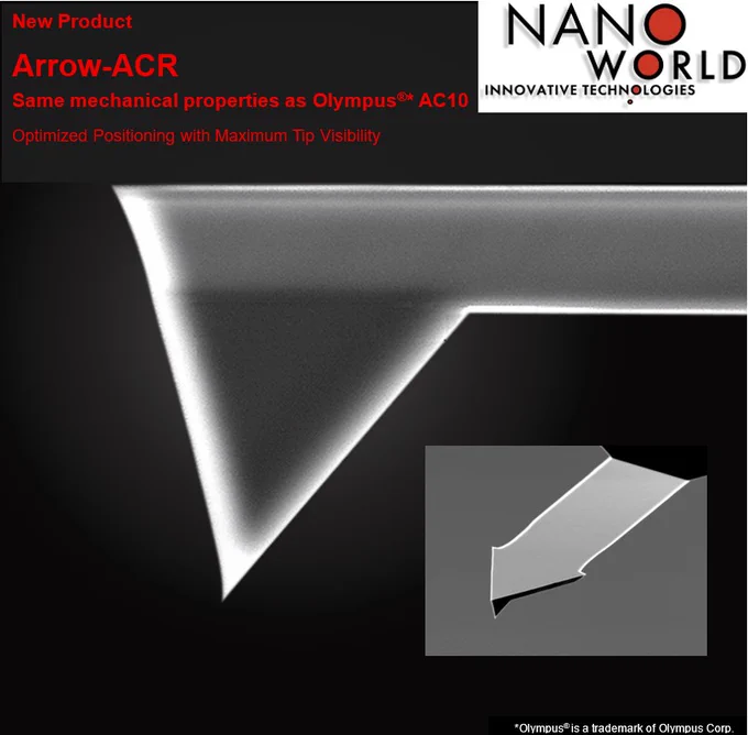 Precision You Can See - reliable replacement of the Olympus®* AC160 microcantilever - new NanoWorld Arrow-ACR - Optimized Positioning with Maximum AFM Tip Visibility