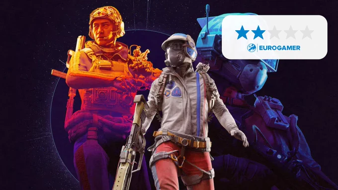 Arc Raiders key art shwoing three characters in a collage, the back two in retro hues of orange and blue. Eurogamer 2/5