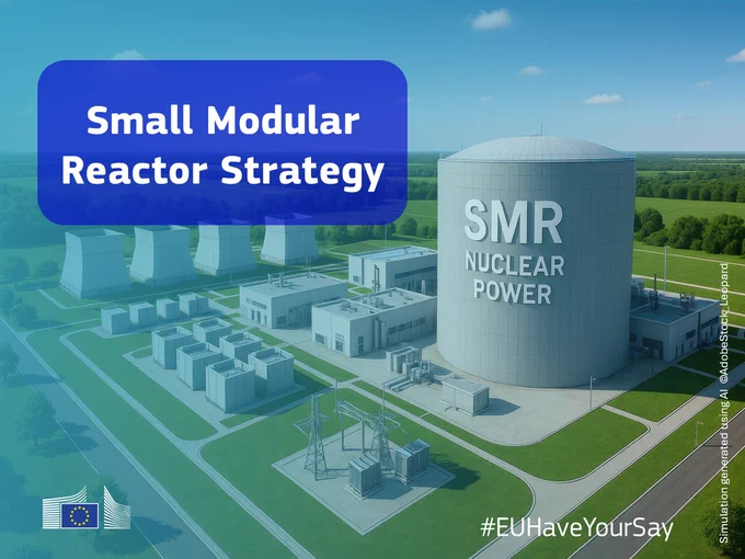 Small modular reactor strategy. Illustration of a (small and modular) nuclear power station. 