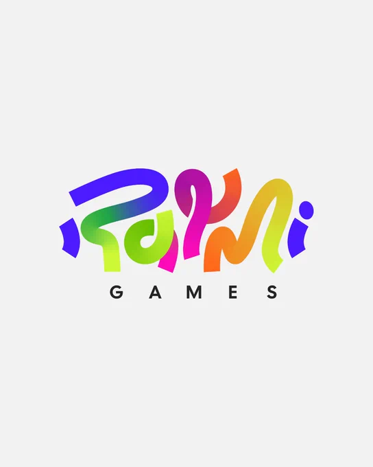 Colorful Raymi Games logo with smooth, ribbon-like letters in a rainbow gradient on a light background, with the word ‘GAMES’ in black uppercase text beneath